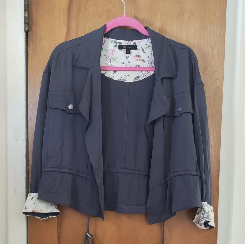 Frye Women's Dark Gray Utility Jacket with Floral Accents